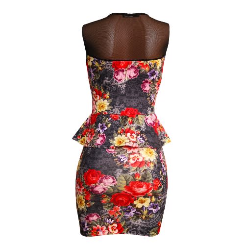 Floral Peplum Fitted Midi Dress