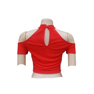 Ladies Cold Shoulder Crop Top - Red