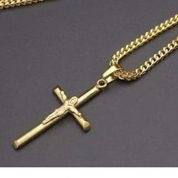 Long Cuban Gold Chain With Cross Pendant