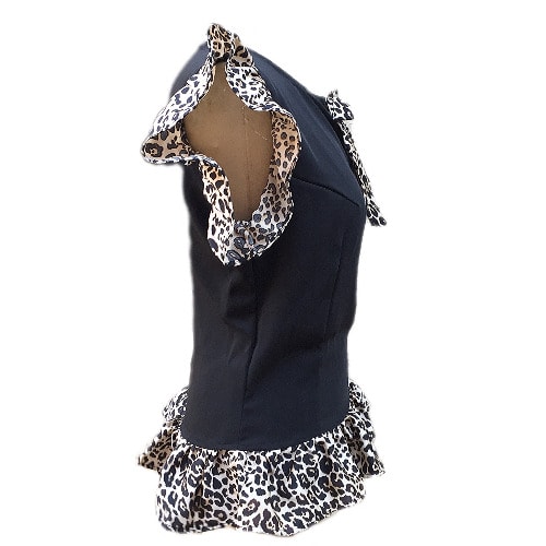 Shopadaa - Ruffle Sleeve And Bow Tie - Black Top With Leoaprd Print
