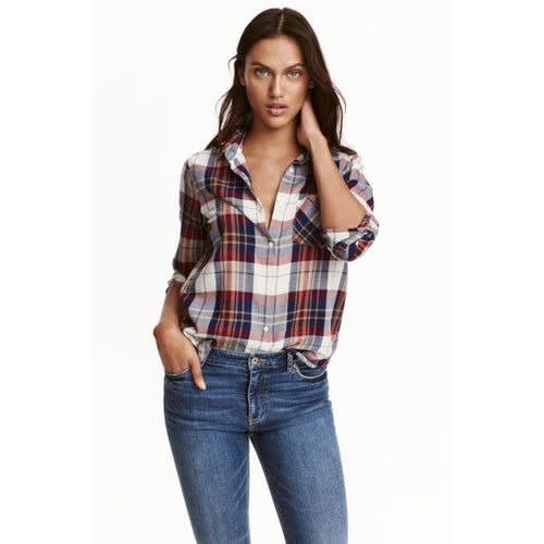 Checked/plaid Cotton Shirt- Natural White