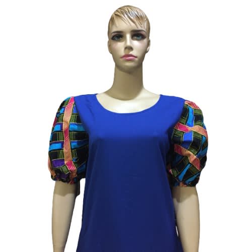 Crepe Flair Dress With Ankara Puffy Sleeve