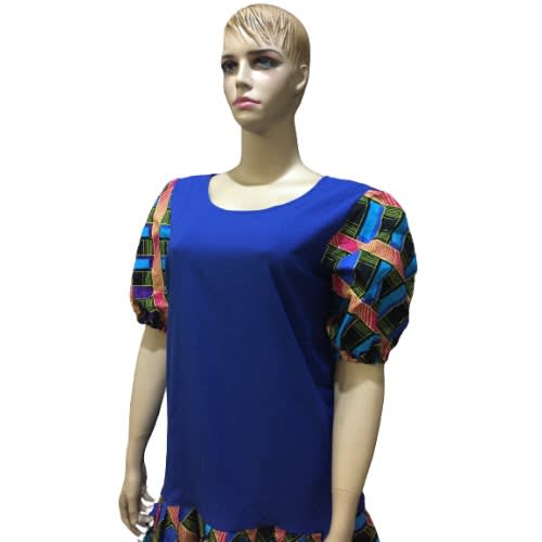 Crepe Flair Dress With Ankara Puffy Sleeve
