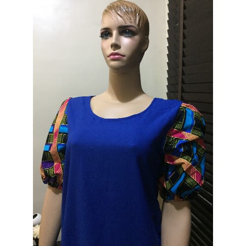 Crepe Flair Dress With Ankara Puffy Sleeve