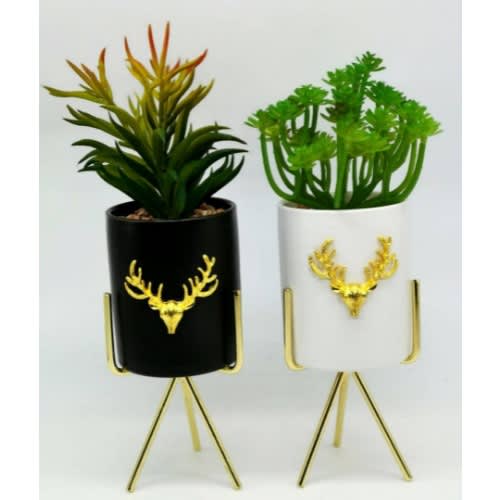Deer Insignia Tabletop Ceramic Flower Vase Plant - 2Pcs