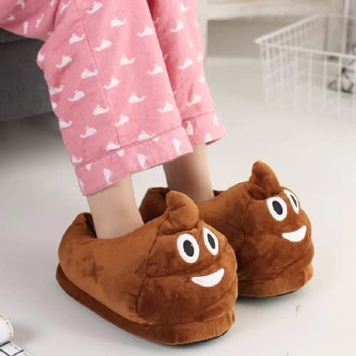 Cute Poop Emoji Plush Indoor Slippers - Brown