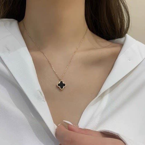 Fashion Cross Black Pendant Necklace- Gold