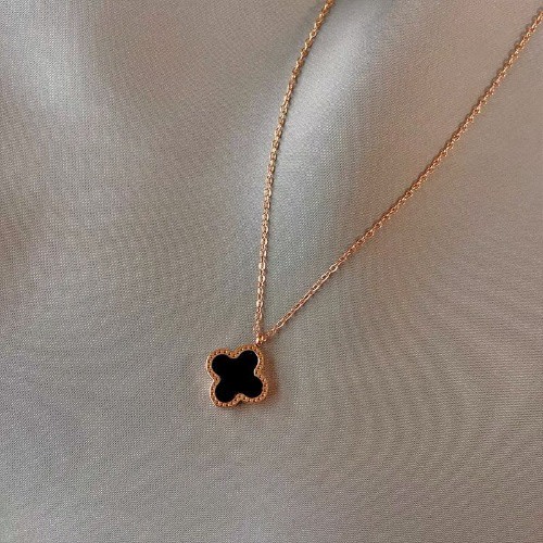 Fashion Cross Black Pendant Necklace- Gold