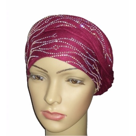 Silky Soft Regal Front Studded Turban with Sea Wave - Burgundy