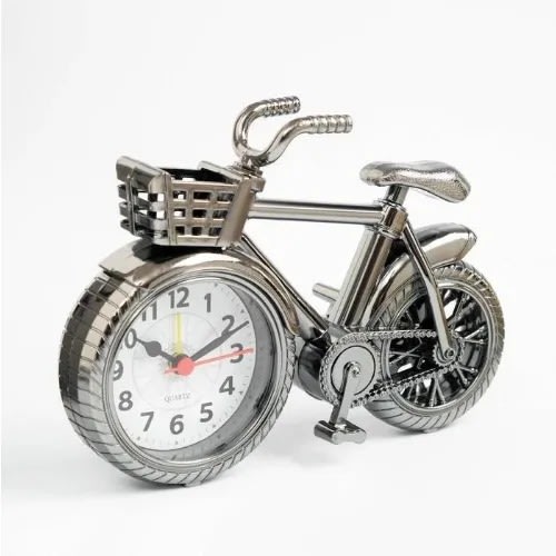 Retro Alarm Clock Bicycle With Basket - 5cm x 18.5cm x 13.5cm