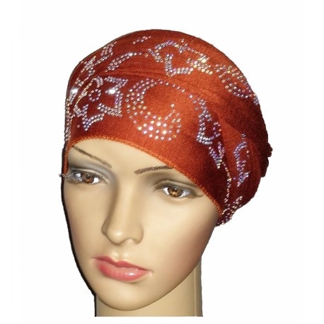 Silky Regal Studded Turban with Petal & Circle Design - Mocha Brown