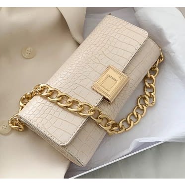 Retro Chain Crocodile Shoulder Bag - White