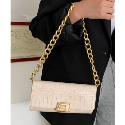 Retro Chain Crocodile Shoulder Bag - White