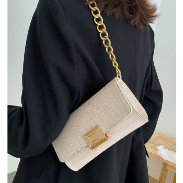 Retro Chain Crocodile Shoulder Bag - White
