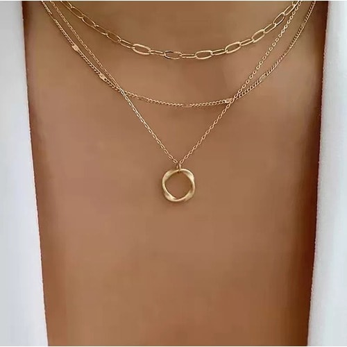 Women Triple Layer Strand Necklace - Gold