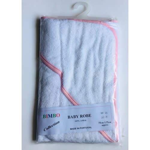 Baby White Hooded Robe Towel With Pink Trimming