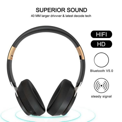 Foldable Wireless Bluetooth V5.0 Headset With Mic -Black