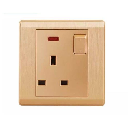 13amps Uk Deluxe Gold Single Socket With Neon