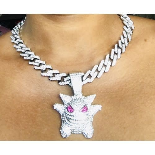 Iced Out Cuban Link Choker With Clown Pendant - Silver