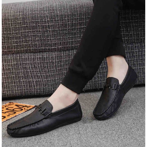 Men's Leather Loafers Shoes - Black
