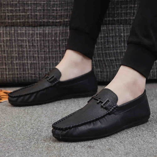 Men's Leather Loafers Shoes - Black