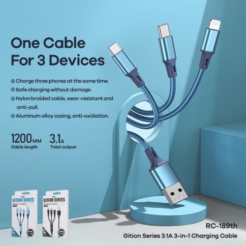 Gition 3-in-1 - Lightning Type-c, Micro USB Cable - Blue