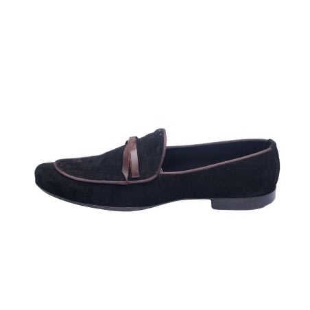Bi - Material Men's Suede With Bow Tie - Black
