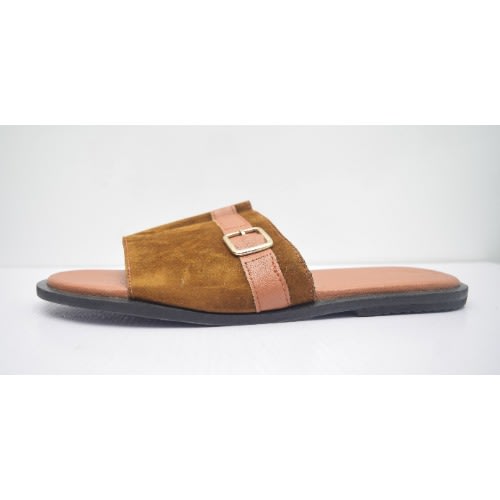 Men's Suede Pam Slippers With Buckle - Brown
