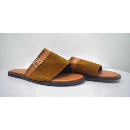 Men's Suede Pam Slippers With Buckle - Brown