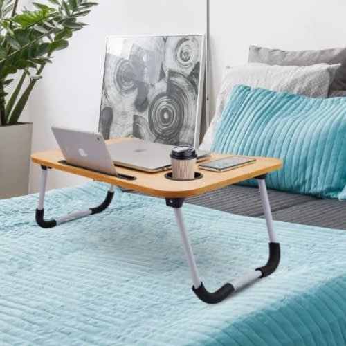 Laptop Table With Cup And Tablet Holder - Brown
