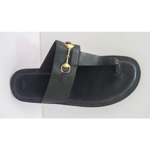 Men's Plain Leather Pam Slippers- Black