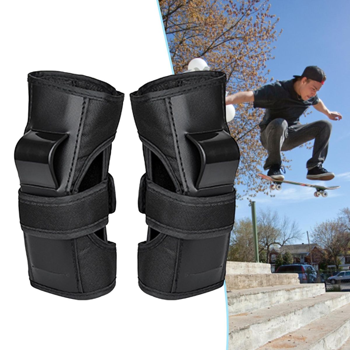 1 Pair Longboard Bracers Wrist Guards Support Palm Pads Black