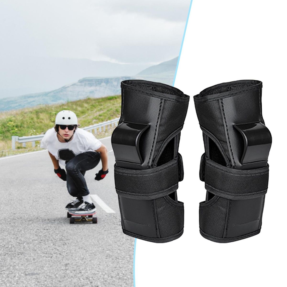 1 Pair Longboard Bracers Wrist Guards Support Palm Pads Black