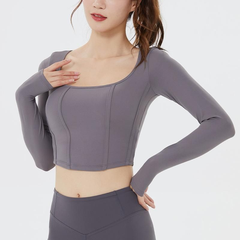 Autumn and Winter New Yoga Suit Long Sleeve Nude Fit Fitness Suit Running Sports Square Neck Yoga