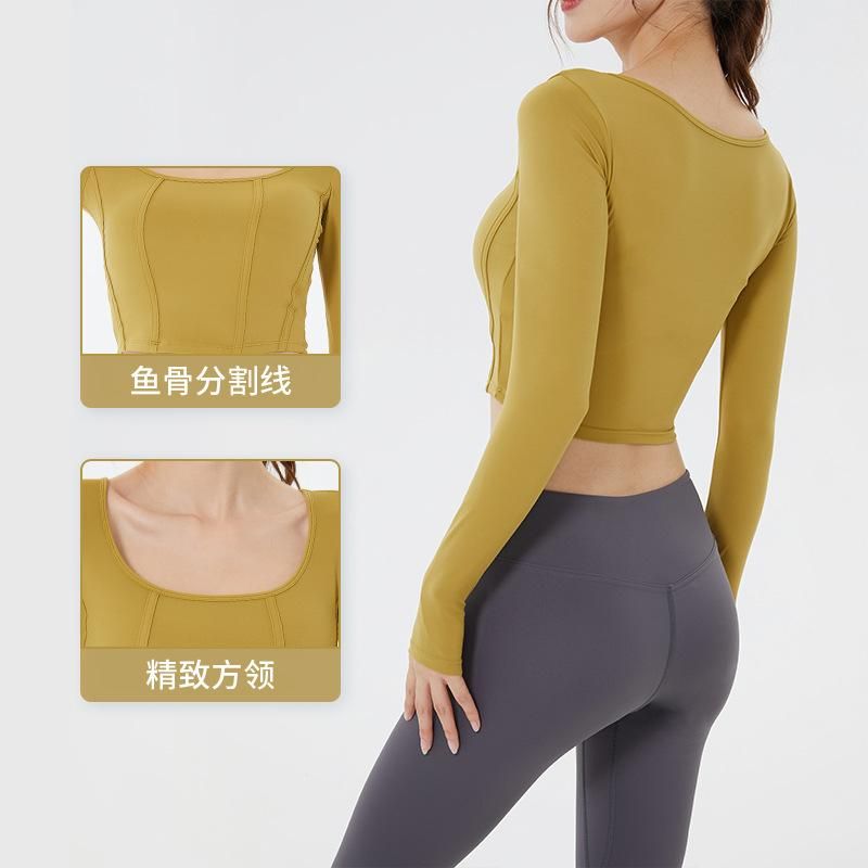 Autumn and Winter New Yoga Suit Long Sleeve Nude Fit Fitness Suit Running Sports Square Neck Yoga