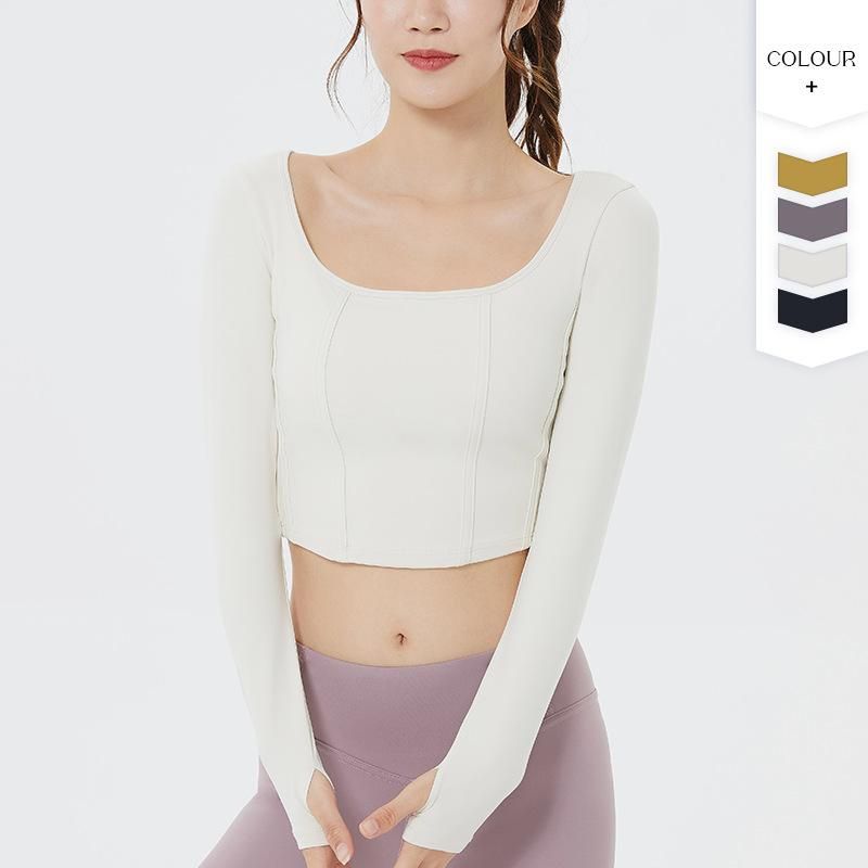 Autumn and Winter New Yoga Suit Long Sleeve Nude Fit Fitness Suit Running Sports Square Neck Yoga