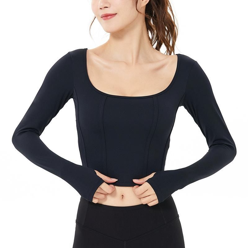 Autumn and Winter New Yoga Suit Long Sleeve Nude Fit Fitness Suit Running Sports Square Neck Yoga
