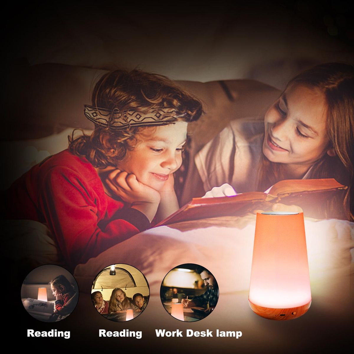 Colorful Night Light RGB Color Changing Atmosphere Lamp with Remote Control Touch Control Rechargeable Bedside Light Dimmable Table Lamp for Living Room Bedroom Office