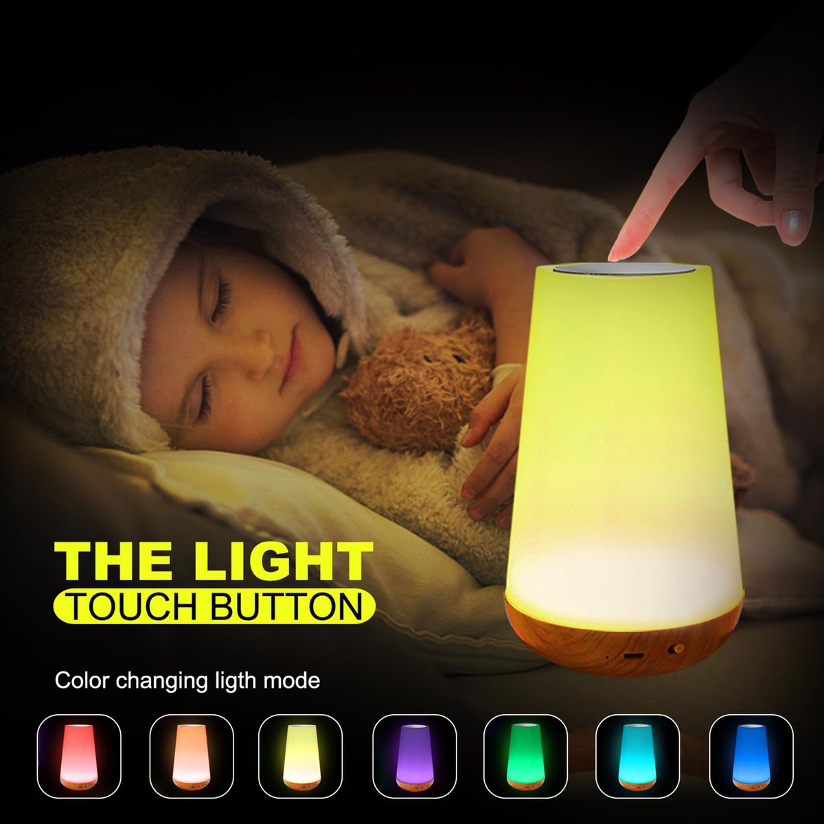 Colorful Night Light RGB Color Changing Atmosphere Lamp with Remote Control Touch Control Rechargeable Bedside Light Dimmable Table Lamp for Living Room Bedroom Office