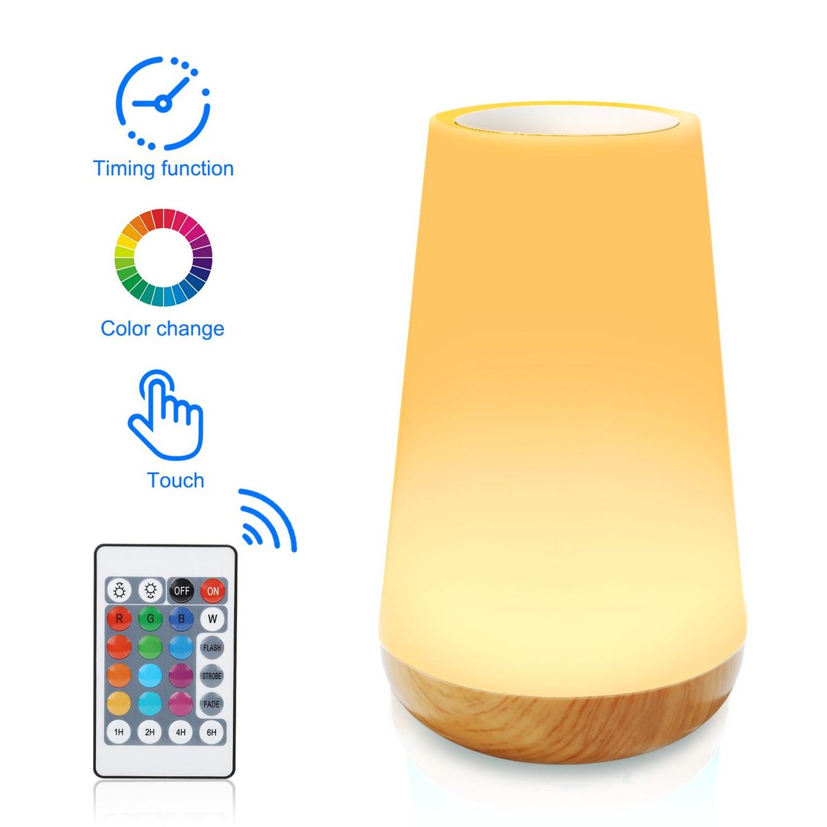 Colorful Night Light RGB Color Changing Atmosphere Lamp with Remote Control Touch Control Rechargeable Bedside Light Dimmable Table Lamp for Living Room Bedroom Office