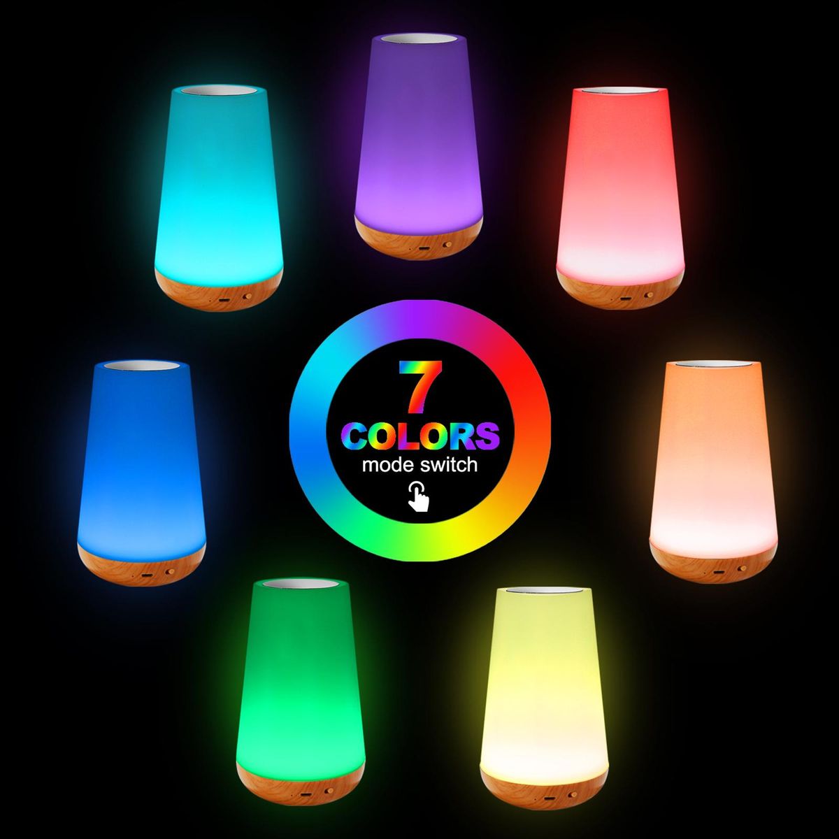Colorful Night Light RGB Color Changing Atmosphere Lamp with Remote Control Touch Control Rechargeable Bedside Light Dimmable Table Lamp for Living Room Bedroom Office