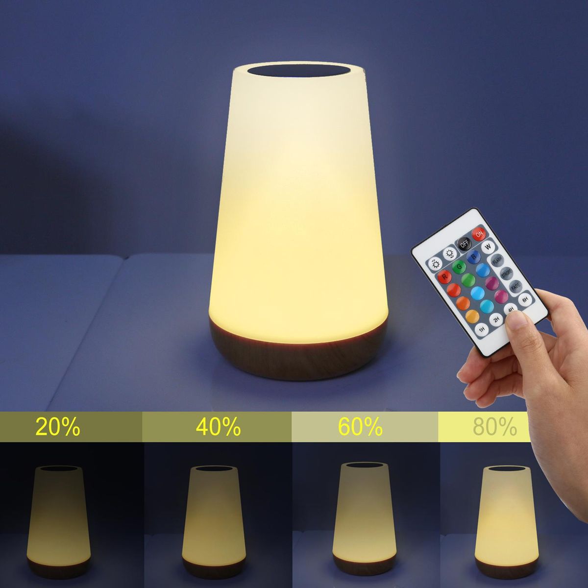 Colorful Night Light RGB Color Changing Atmosphere Lamp with Remote Control Touch Control Rechargeable Bedside Light Dimmable Table Lamp for Living Room Bedroom Office