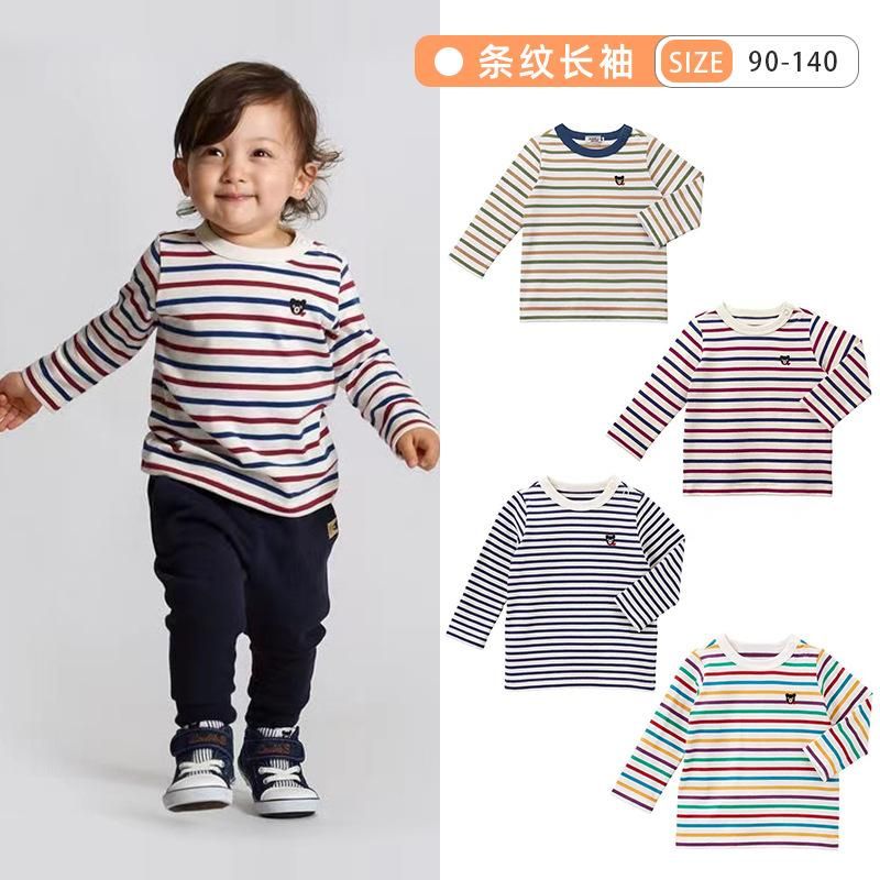 New Children's Clothing Spring And Autumn Boys And Girls Japanese Style Stripe Pattern T-S
