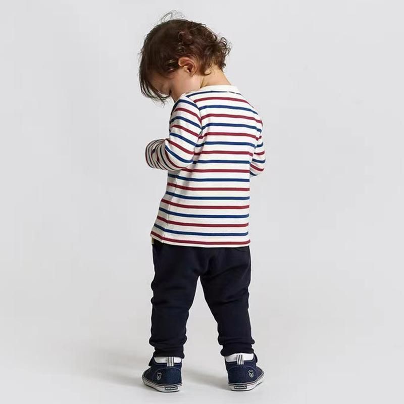 New Children's Clothing Spring And Autumn Boys And Girls Japanese Style Stripe Pattern T-S