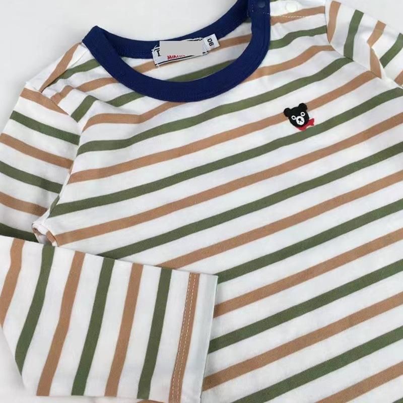 New Children's Clothing Spring And Autumn Boys And Girls Japanese Style Stripe Pattern T-S
