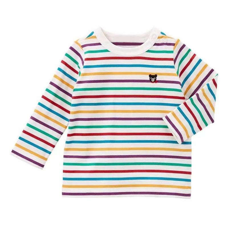New Children's Clothing Spring And Autumn Boys And Girls Japanese Style Stripe Pattern T-S