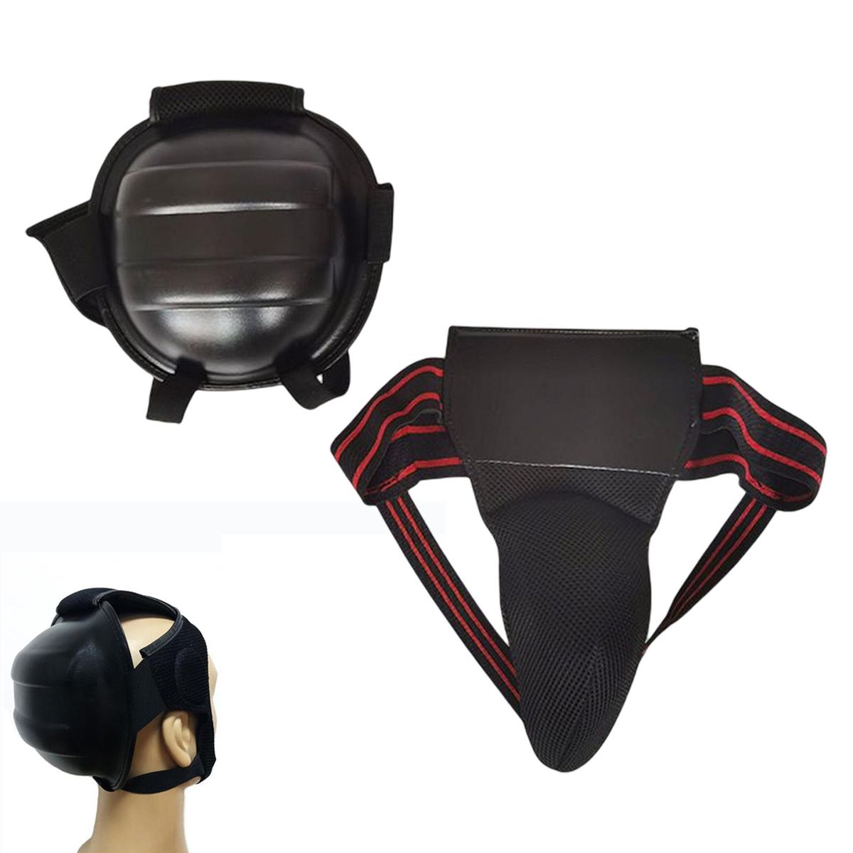 2 Pieces Taekwondo Groin Protector Head Guard For Martial Arts MMA