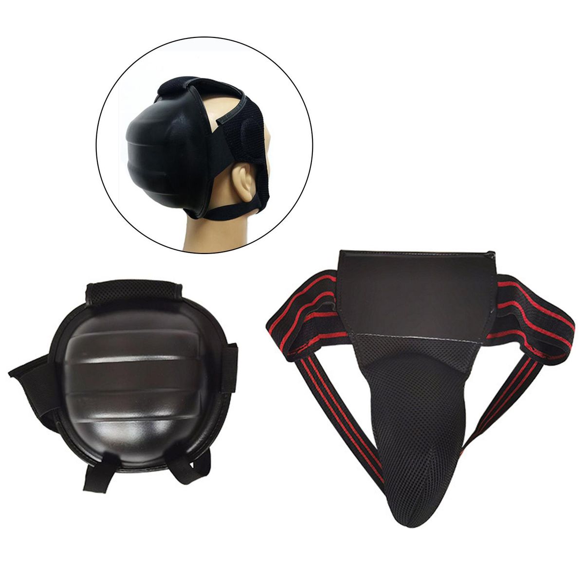 2 Pieces Taekwondo Groin Protector Head Guard For Martial Arts MMA