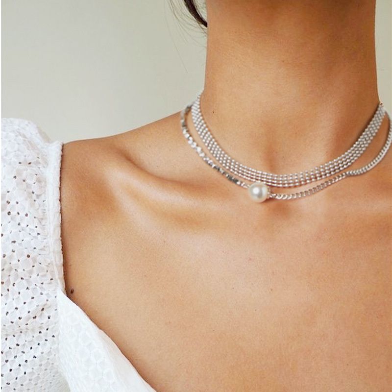 Kq Pearl Double-chain, High-gloss, Laminated Necklace