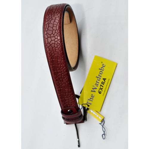 Men Crinkle Styled Leather Belt- Wine-mb-9626- Size: 120/48 Cm